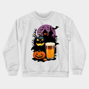 Halloween glass of beer and spooky pumpkins Crewneck Sweatshirt